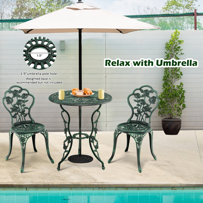 Outdoor Cast Aluminum Patio Furniture Set with Rose Design-Green