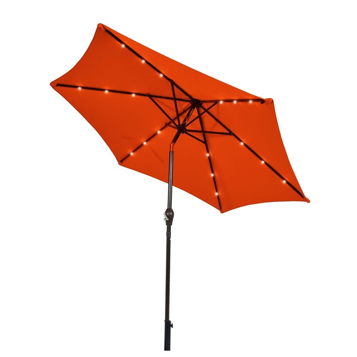 9 Feet Solar LED Lighted Patio Market Umbrella Tilt Adjustment Crank Lift-Orange