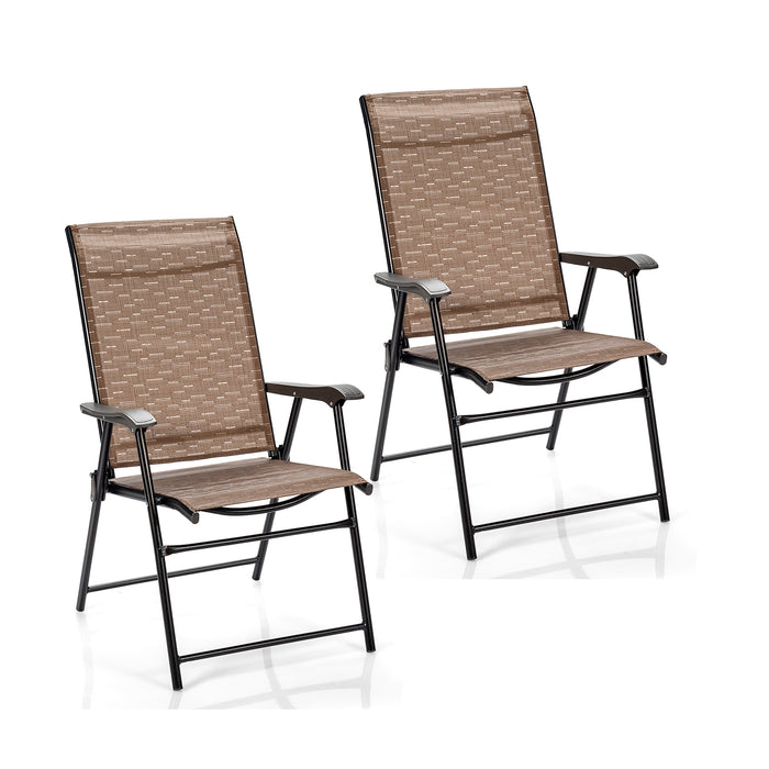 2 Pieces Outdoor Patio Folding Chair with Armrest for Camping Garden