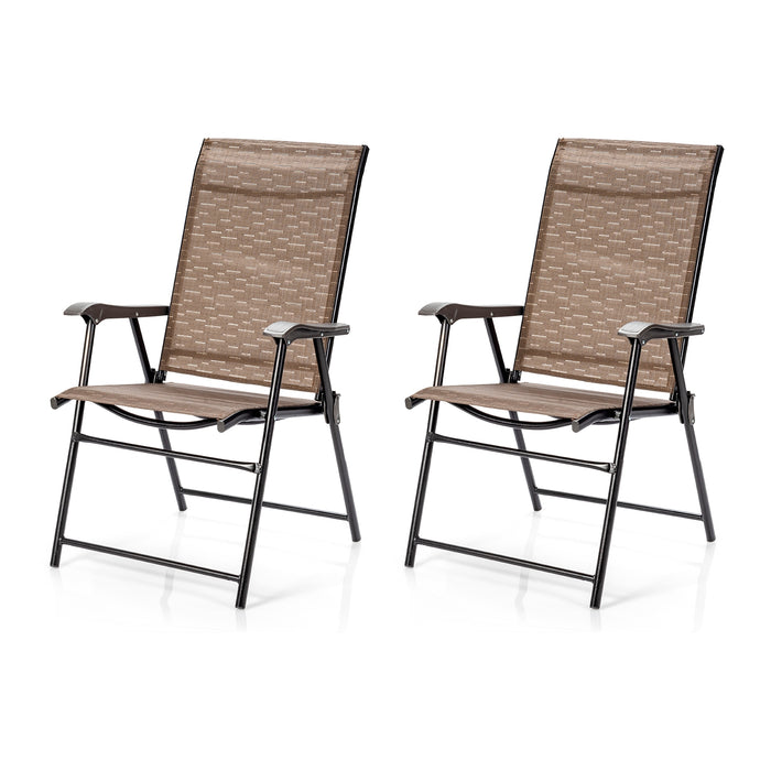 2 Pieces Outdoor Patio Folding Chair with Armrest for Camping Garden