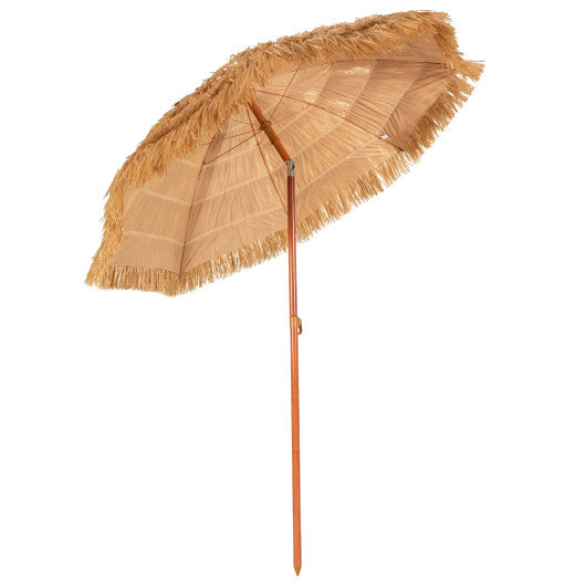 6.5 Feet Portable Thatched Tiki Beach Umbrella with Adjustable Tilt