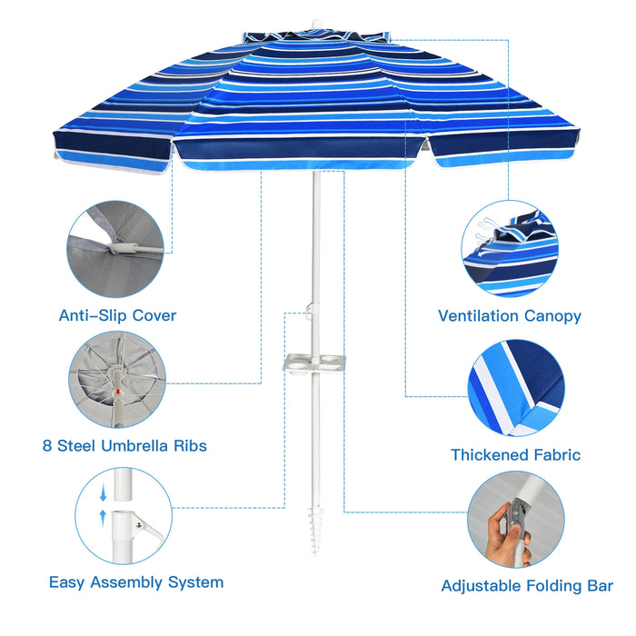 7.2 Feet Portable Outdoor Beach Umbrella with Sand Anchor and Tilt Mechanism-Navy