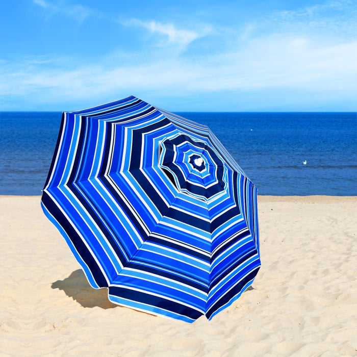 7.2 Feet Portable Outdoor Beach Umbrella with Sand Anchor and Tilt Mechanism-Navy