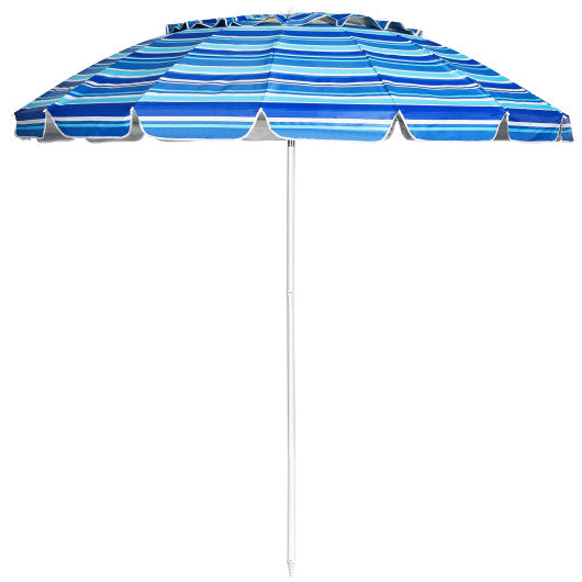 8FT Portable Beach Umbrella with Sand Anchor and Tilt Mechanism for Garden and Patio-Navy