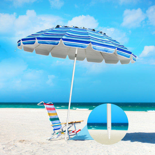 8FT Portable Beach Umbrella with Sand Anchor and Tilt Mechanism for Garden and Patio-Navy