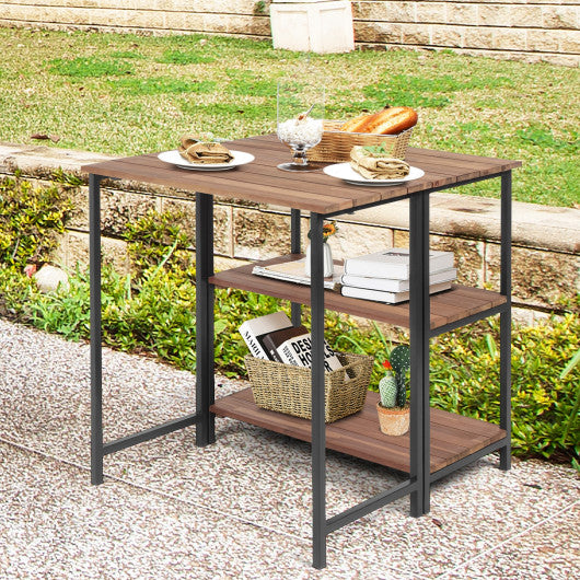 Acacia Wood Patio Folding Dining Table Storage Shelves