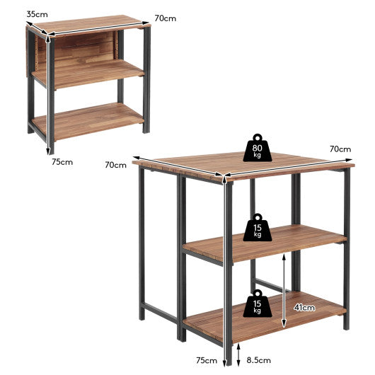 Acacia Wood Patio Folding Dining Table Storage Shelves