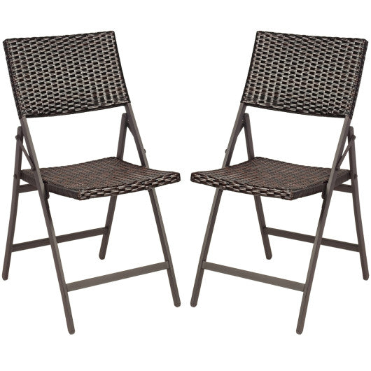 Set of 2 Folding Patio Rattan Portable Dining Chairs