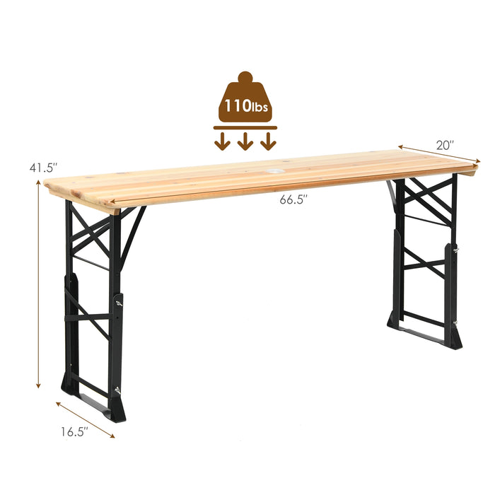 66.5 Inch Outdoor Wood Folding Picnic Table with Adjustable Heights