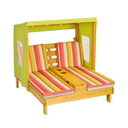 Kids Patio Lounge Chair with Cup Holders and Awning-Multicolor