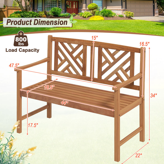 2-Person Wooden Outdoor Bench with Cozy Armrest and Backrest