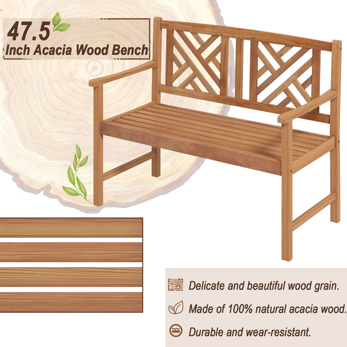 2-Person Wooden Outdoor Bench with Cozy Armrest and Backrest