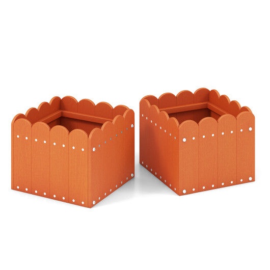 2 Pack Square Planter Box with Drainage Gaps for for Front Porch Garden Balcony-Orange