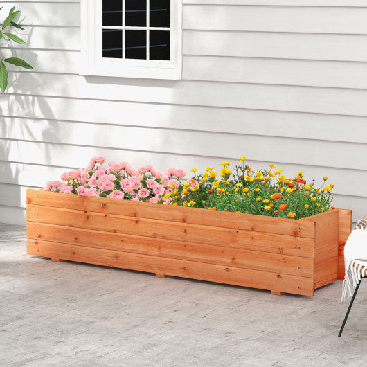 Fir Wood Planter Box with 2 Drainage Holes and 3 Added Bottom Crossbars-Orange