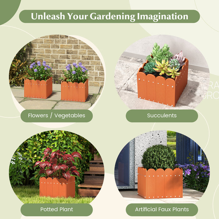 2 Pack Square Planter Box with Drainage Gaps for for Front Porch Garden Balcony-Orange