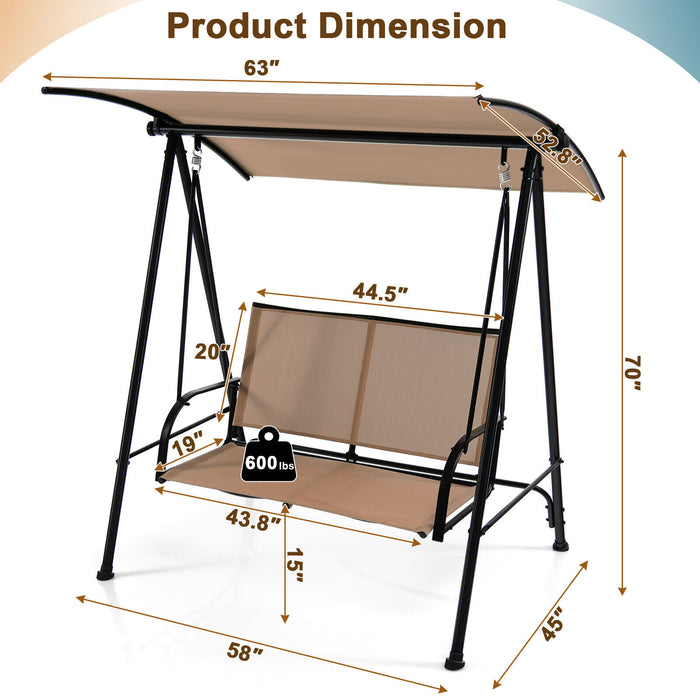 2-Seat Outdoor Canopy Swing with Comfortable Fabric Seat and Heavy-duty Metal Frame-Beige