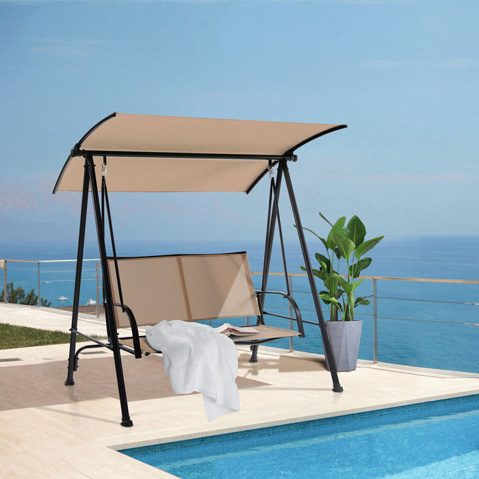 2-Seat Outdoor Canopy Swing with Comfortable Fabric Seat and Heavy-duty Metal Frame-Beige