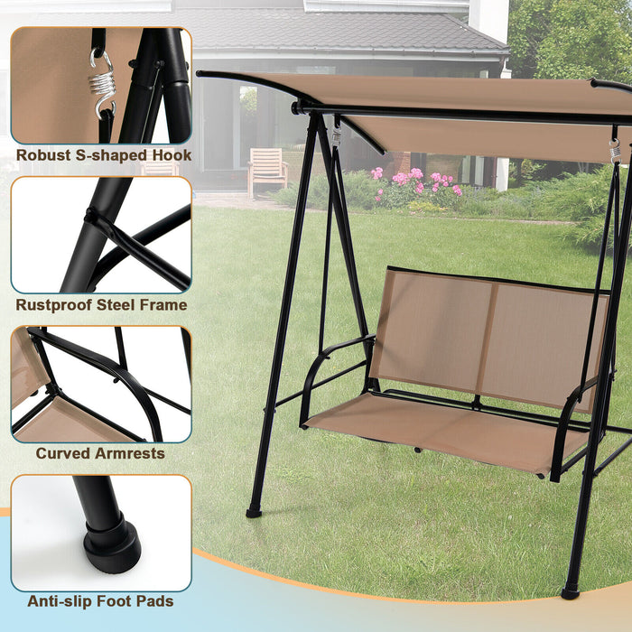 2-Seat Outdoor Canopy Swing with Comfortable Fabric Seat and Heavy-duty Metal Frame-Beige