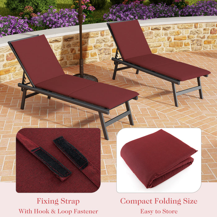 Outdoor Chaise Lounge Cushion Patio Furniture Folding Pad with Fixing Straps-Red