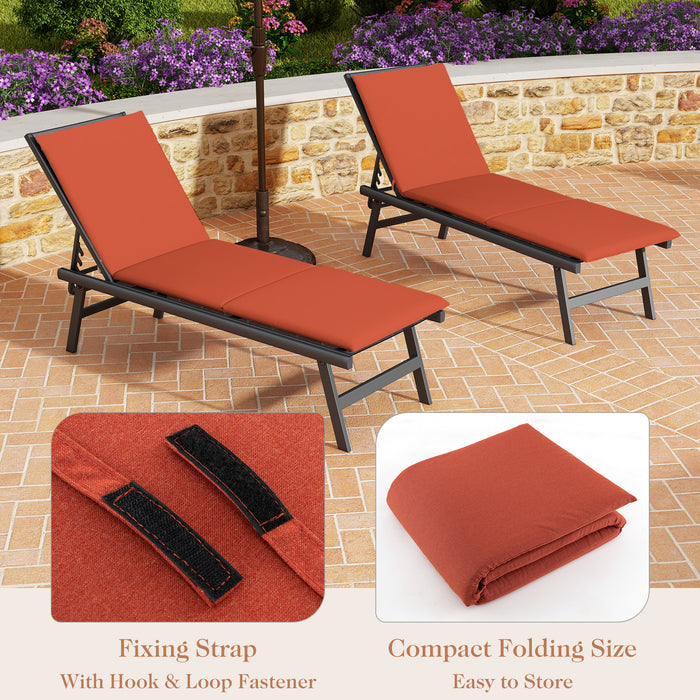 Outdoor Chaise Lounge Cushion Patio Furniture Folding Pad with Fixing Straps-Orange