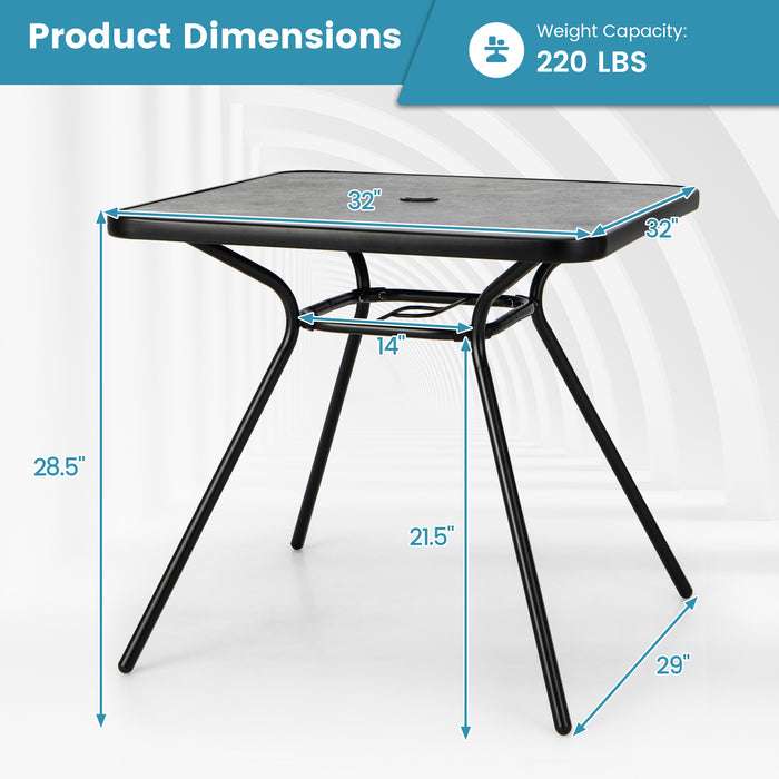 32 x 32 Inch Heavy-Duty Outdoor Dining Table with Umbrella Hole for 4 Persons-Gray