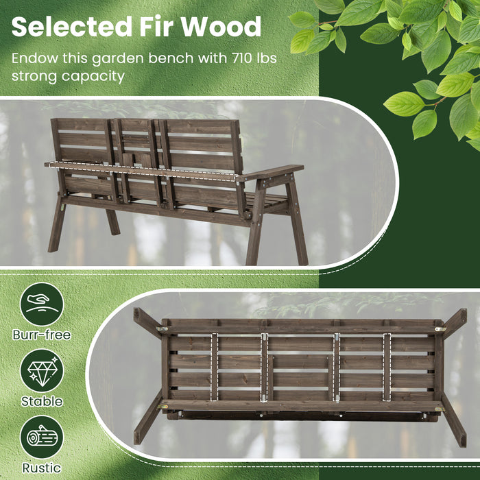 Outdoor Fir Wood Bench with Foldable Middle Table-Gray