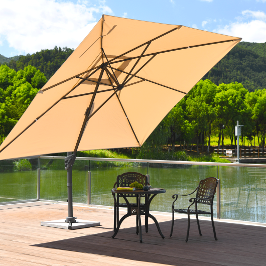 10 x 13 Feet Rectangular Cantilever Umbrella with 360Â° Rotation Function-Brown