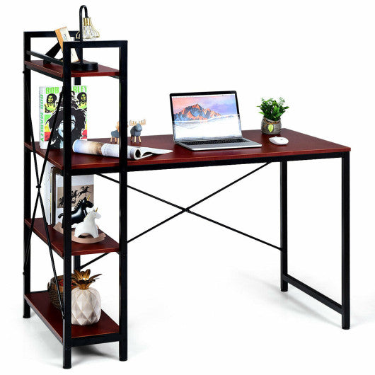 47.5 Inch Writing Study Computer Desk with 4-Tier Shelves-Rustic brown