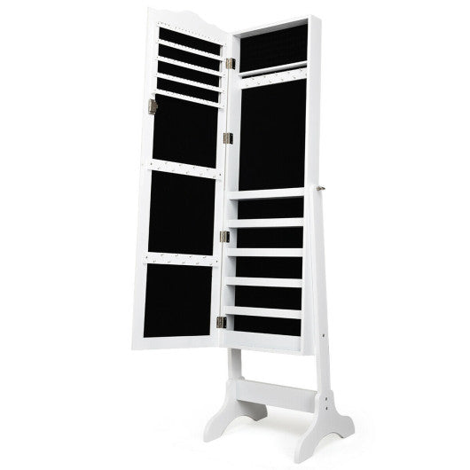 4-Angle Tilting Mirrored Lockable Jewelry Cabinet with Large Storage Capacity-White