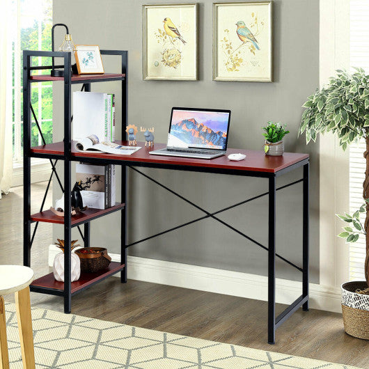 47.5 Inch Writing Study Computer Desk with 4-Tier Shelves-Rustic brown