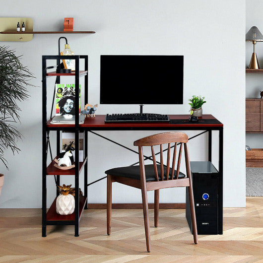 47.5 Inch Writing Study Computer Desk with 4-Tier Shelves-Rustic brown