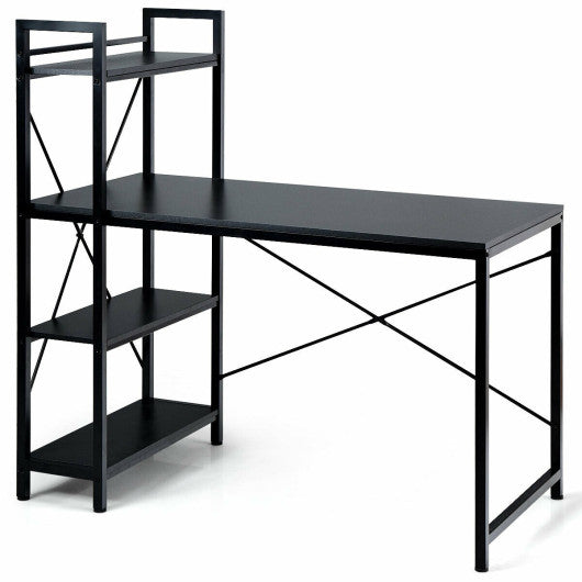 47.5 Inch Writing Study Computer Desk with 4-Tier Shelves-Black