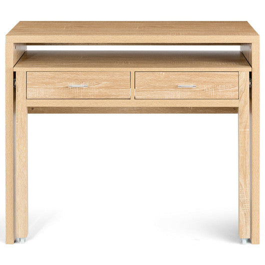 Extendable Computer Desk with Pull Out Secondary Desk-Natural