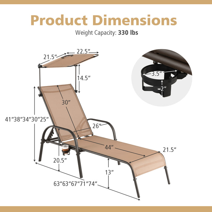 Patio Heavy-Duty 5-Level Adjustable Chaise Lounge Chair-Brown