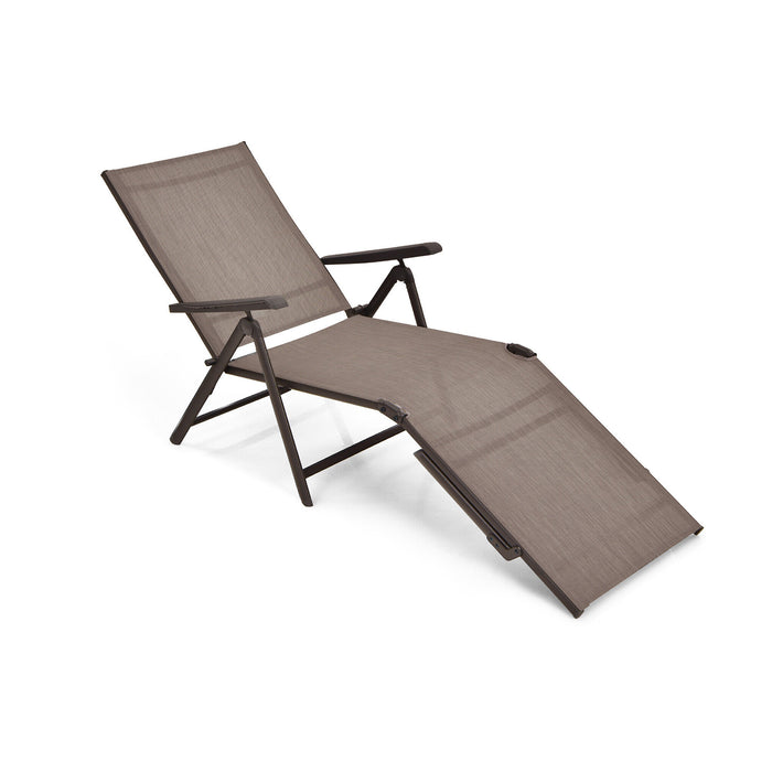 Patio Foldable Chaise Lounge Chair with Backrest and Footrest-Brown