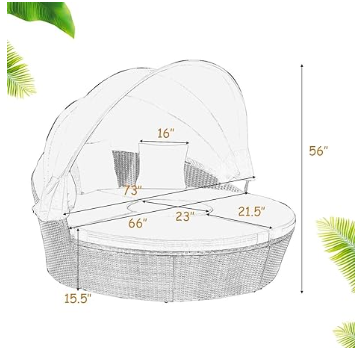 Patio Round Daybed Rattan Furniture Sets with Canopy