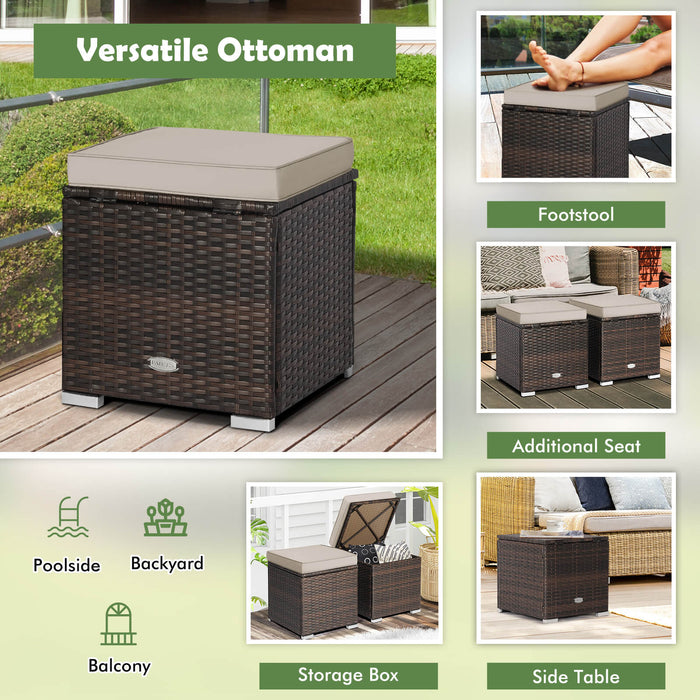 2 Pieces Patio Ottoman with Removable Cushions-Brown