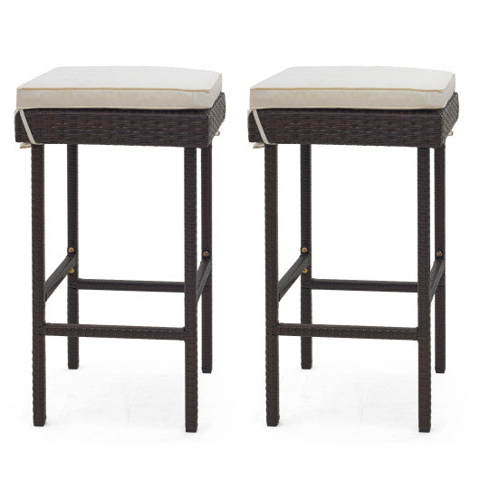 Patio Rattan Barstools Set of 2/4 with Footrest and Soft Cushions for Backyard Balcony-2 Pieces