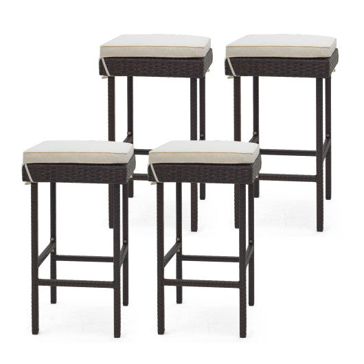 Patio Rattan Barstools Set of 2/4 with Footrest and Soft Cushions for Backyard Balcony-4 Pieces