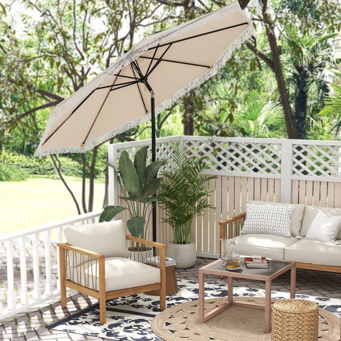 9 FT Patio Umbrella with Sun-Protective Canopy for Patio Garden Pool-Beige