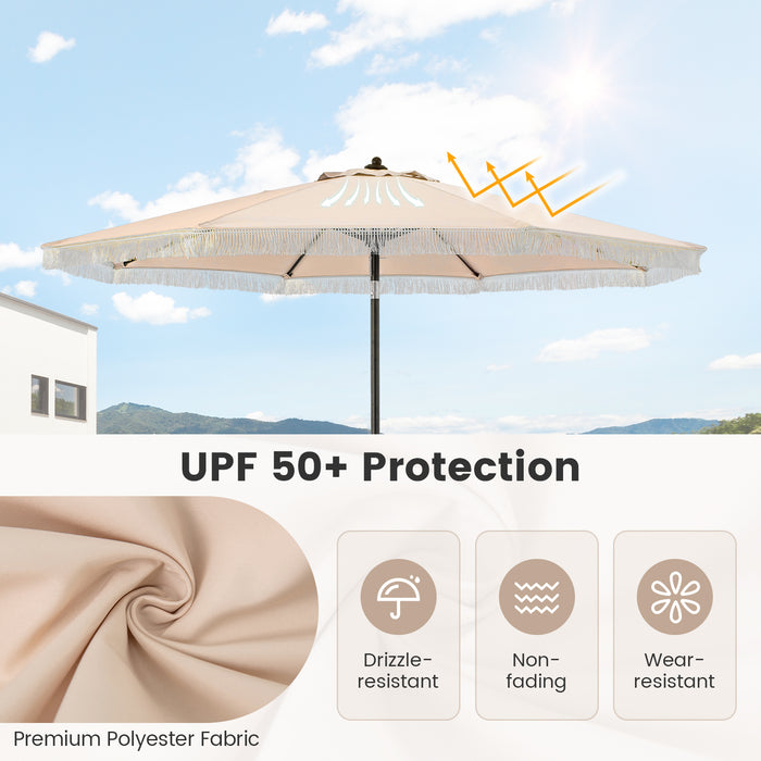 9 FT Patio Umbrella with Sun-Protective Canopy for Patio Garden Pool-Beige