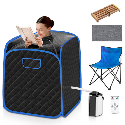 Portable Personal Steam Sauna Spa with Steamer Chair-Black