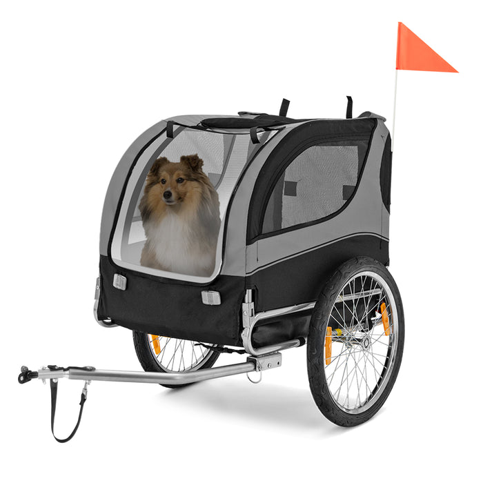 Dog Bike Trailer Foldable Pet Cart with 3 Entrances for Travel-Gray