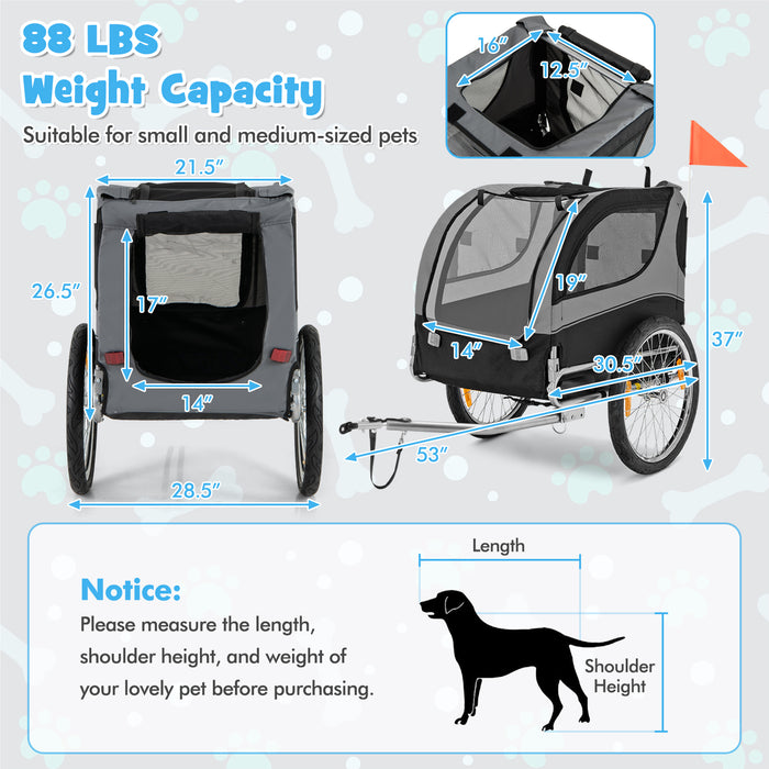 Dog Bike Trailer Foldable Pet Cart with 3 Entrances for Travel-Gray