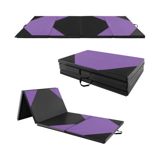 10 Feet x 4 Feet x 2 Inch Folding Exercise Mat with Hook and Loop Fasteners-Purple