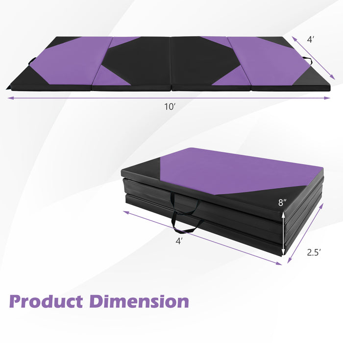 10 Feet x 4 Feet x 2 Inch Folding Exercise Mat with Hook and Loop Fasteners-Purple