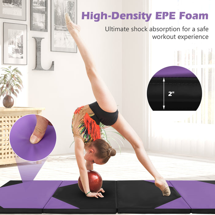 10 Feet x 4 Feet x 2 Inch Folding Exercise Mat with Hook and Loop Fasteners-Purple