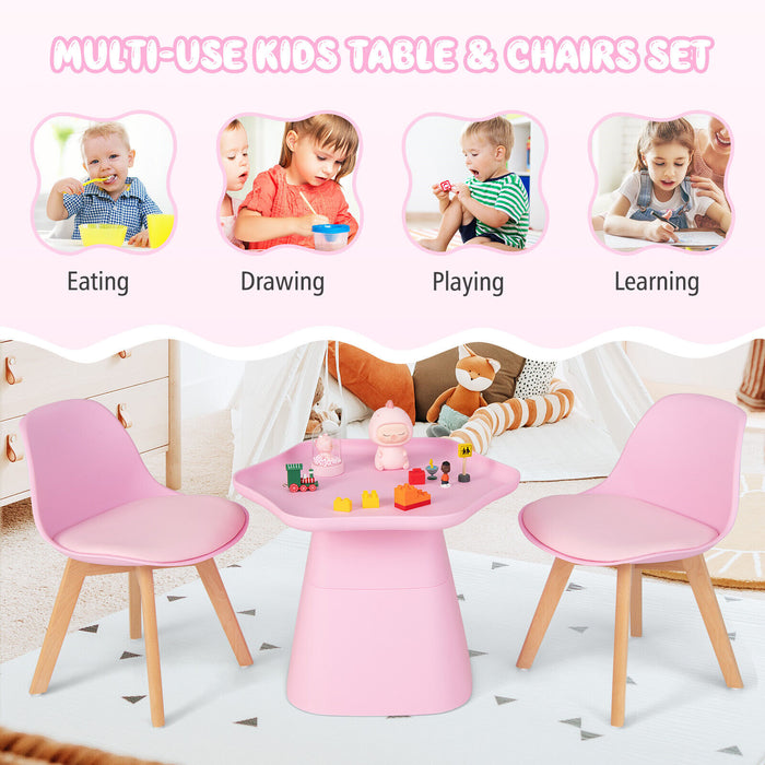 Wooden Kids Activity Table and Chairs Set with Padded Seat-Pink