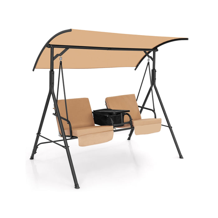 Porch Swing Chair with Adjustable Canopy-Beige