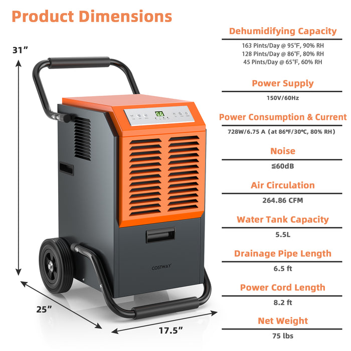 Portable Commercial Dehumidifier with Water Tank and Drainage Pipe-Gray